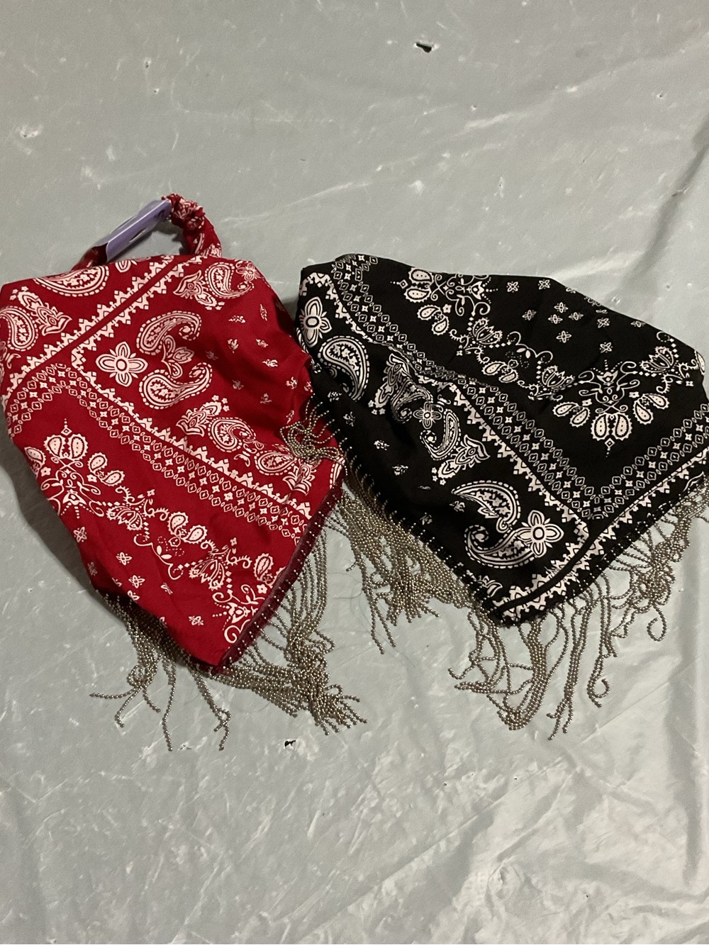 Boho Bandana Fringe Headbands - Red & Black Paisley Set
